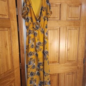 Justify Yellow and Blue Flutter Sleeve Maxi Sundress